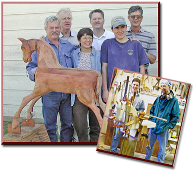 Graduating class of the Do It Yourself wooden rocking horse seminar.